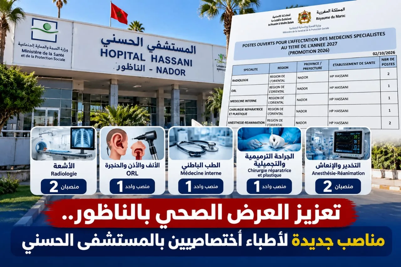 المستشفى الحسني بالناظور يتعزز بـ10 أطباء اختصاصيين في تخصصات طبية حيوية